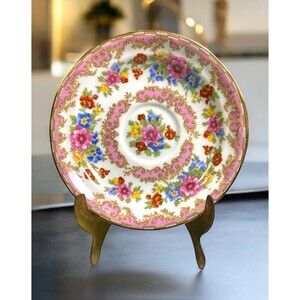VTG Old Royal Bone China Saucer Floral Motif Pink Detail Gold Edge #2878 England
